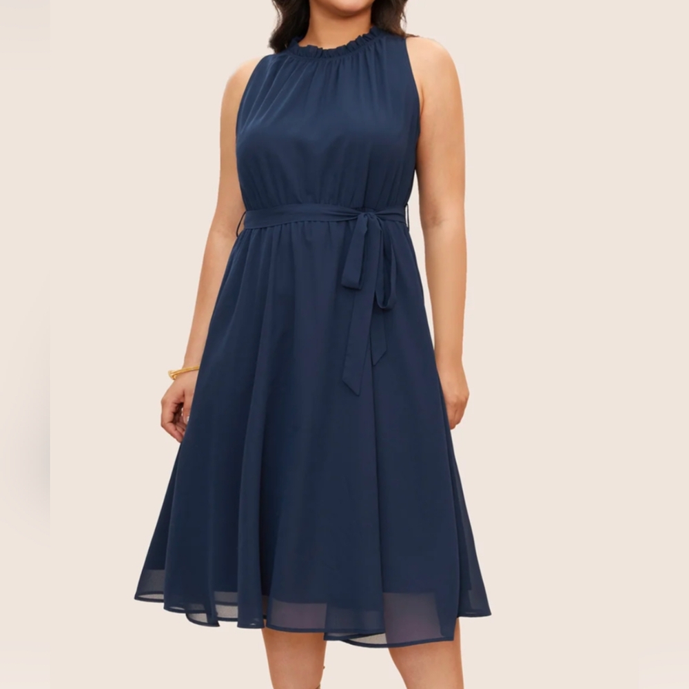 BloomChic Navy Dress with Belt and Pockets